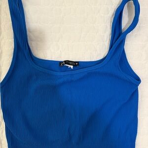 Zara Women's Vibrant Blue Ribbed Tank Top